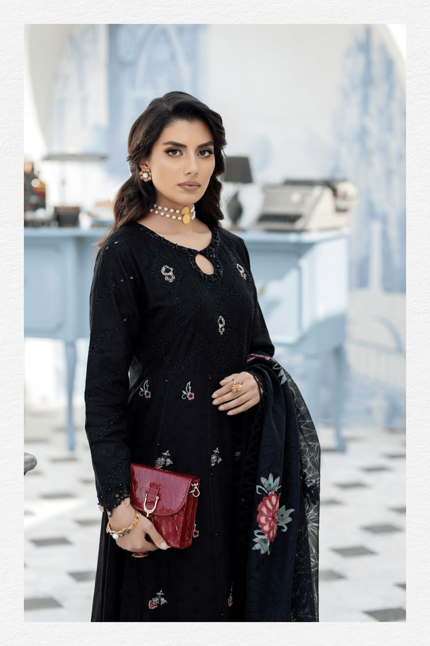 (Black) Mother & Daughter 3 Pc Chikenkari Lawn Dress by Simrans
