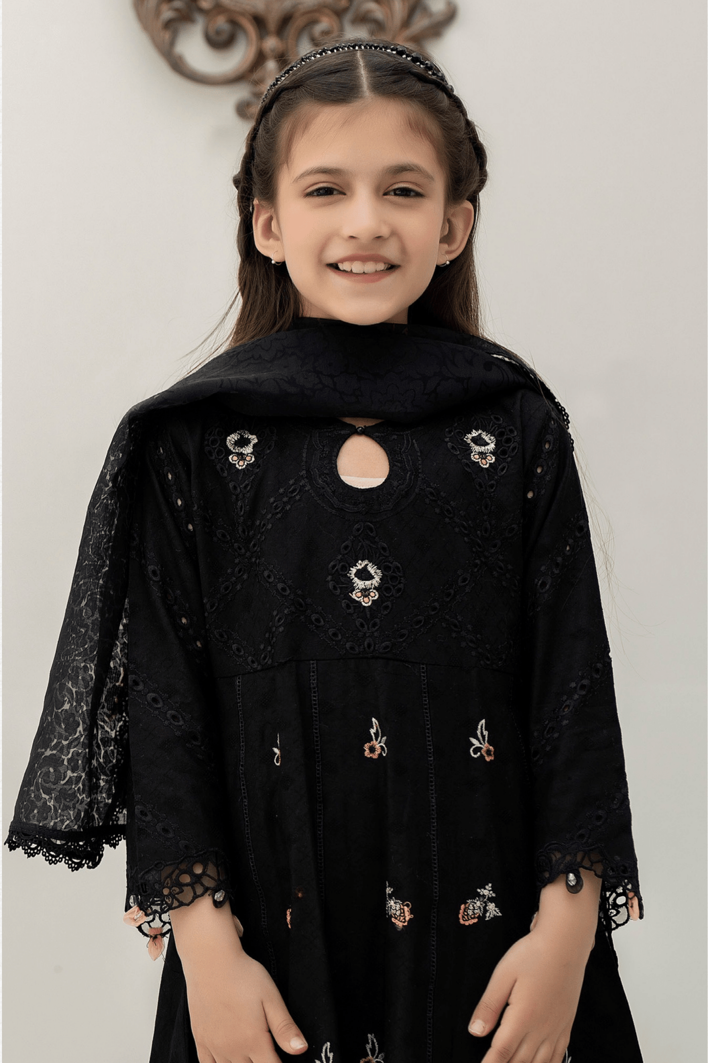 (Black) Mother & Daughter 3 Pc Chikenkari Lawn Dress by Simrans
