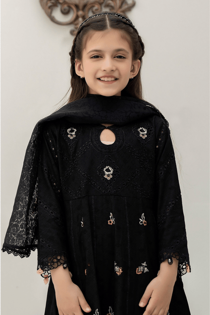 (Black) Mother & Daughter 3 Pc Chikenkari Lawn Dress by Simrans