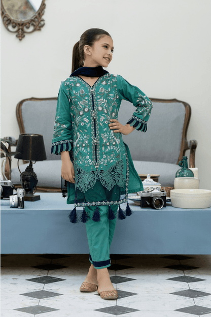 (Sea Green) Mother & Daughter 3 Pc Chikenkari Lawn Dress by Simrans