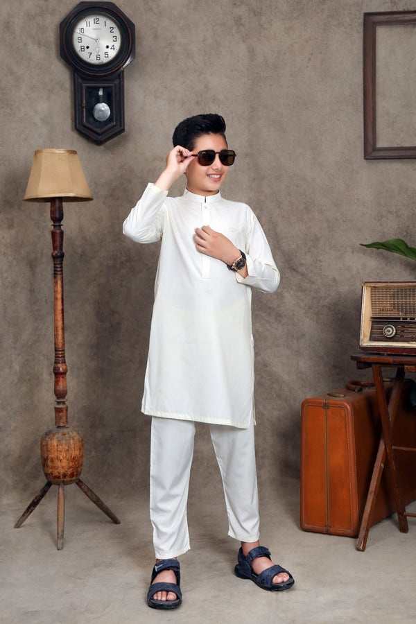 (WHITE) Father & Son Wash & Wear Shalwar Kameez- UMNAA