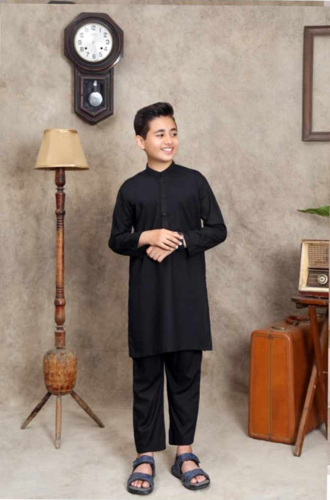 (BLACK) Father & Son Wash & Wear Shalwar Kameez- UMNAA