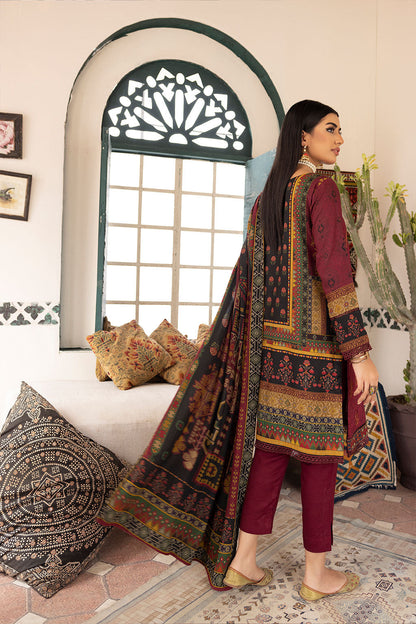 Maroon Embroidered+Digital Printed Dress-Johra