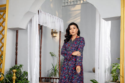 Navy floral 2 piece printed dress -Munira