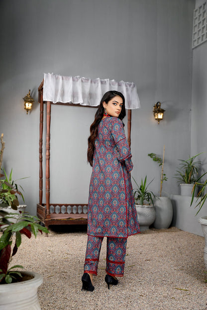 Printed 2 piece dhanak dress-Munira