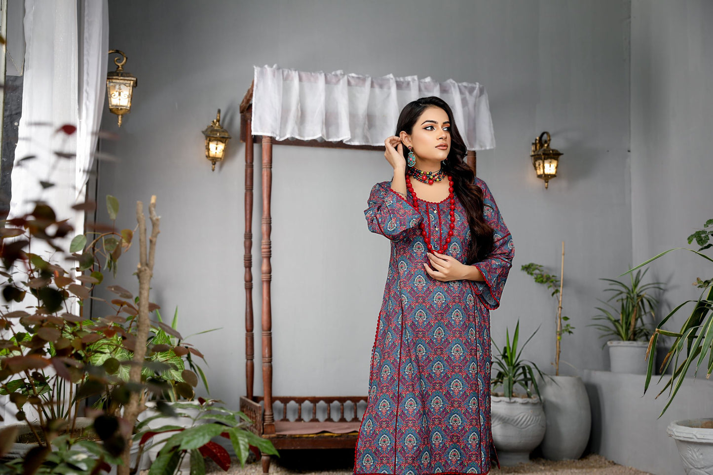 Printed 2 piece dhanak dress-Munira