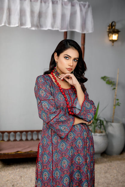 Printed 2 piece dhanak dress-Munira