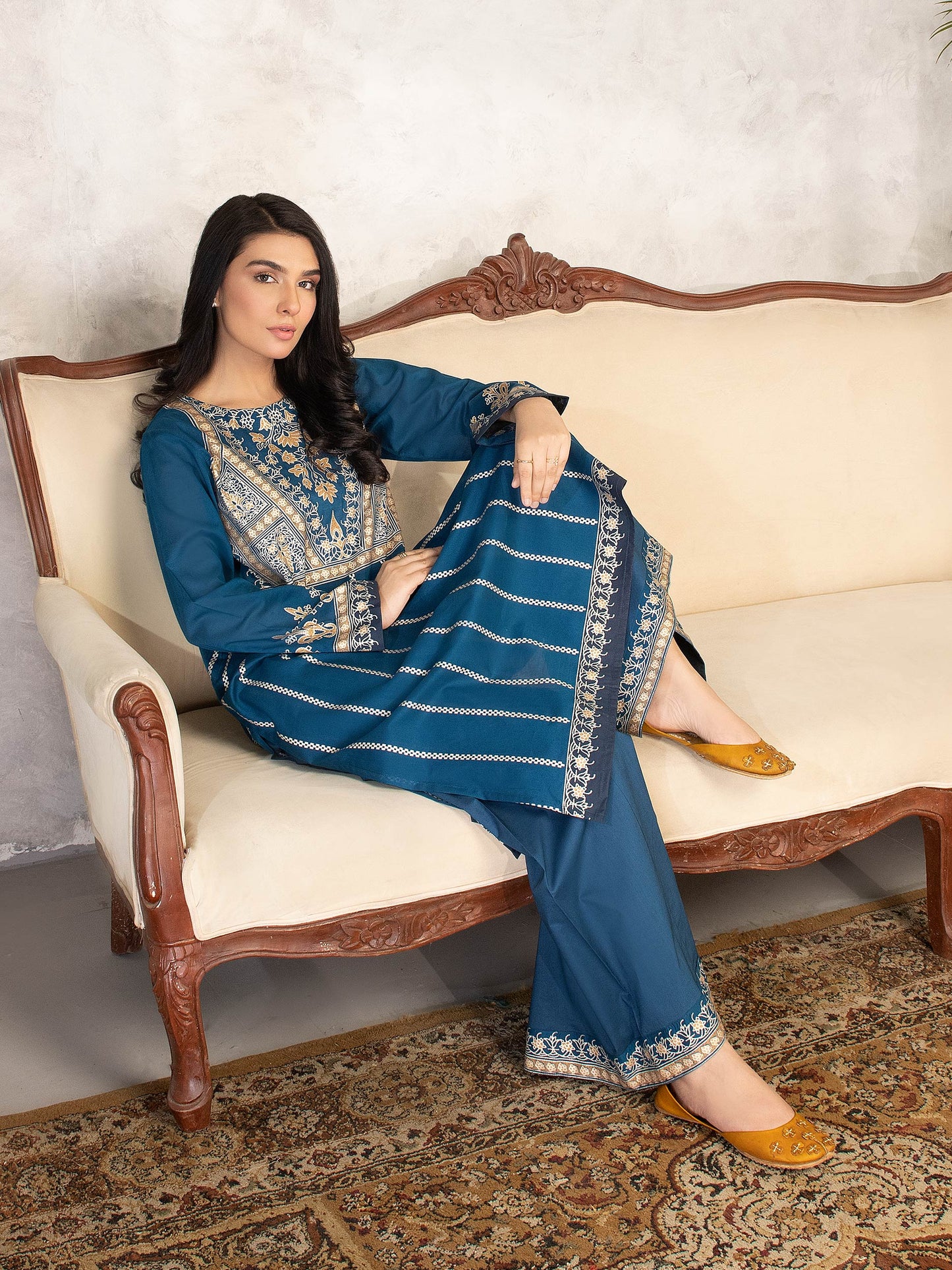 Teal 2 Piece Printed Lawn Suit By Limelight