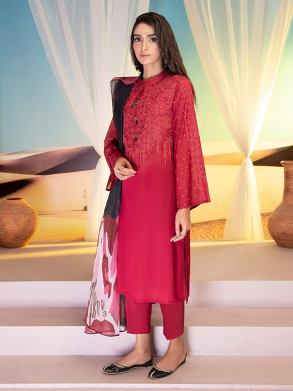 Maroon 3 Piece Printed Lawn Suit By Limelight