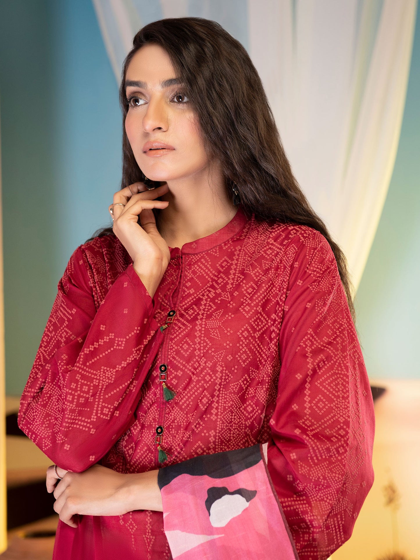 Maroon 3 Piece Printed Lawn Suit By Limelight