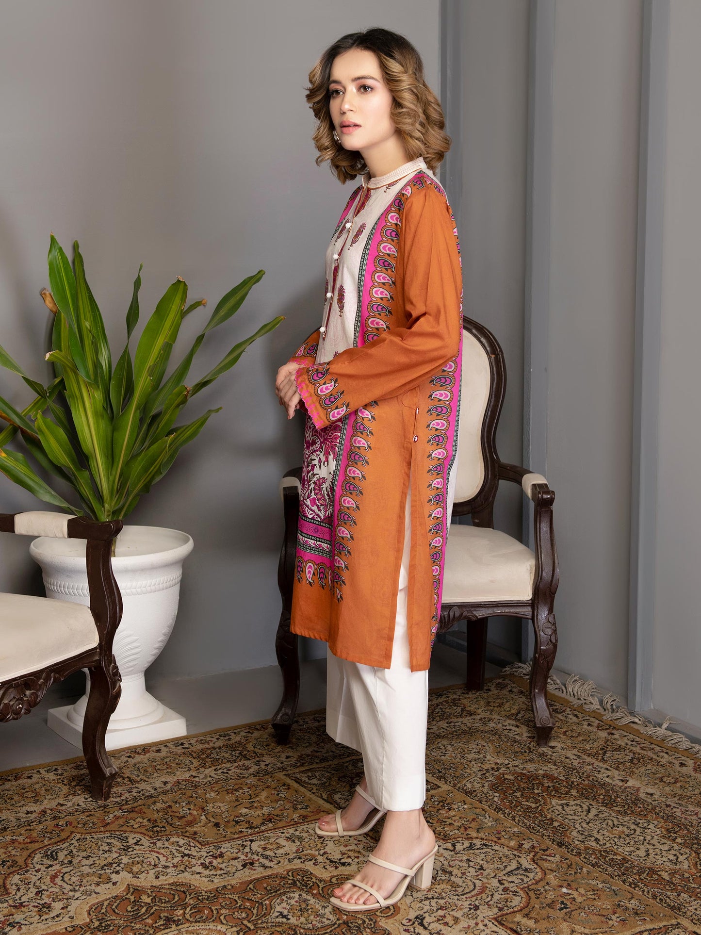 Rust 1 Piece Printed Lawn Shirt By Limelight