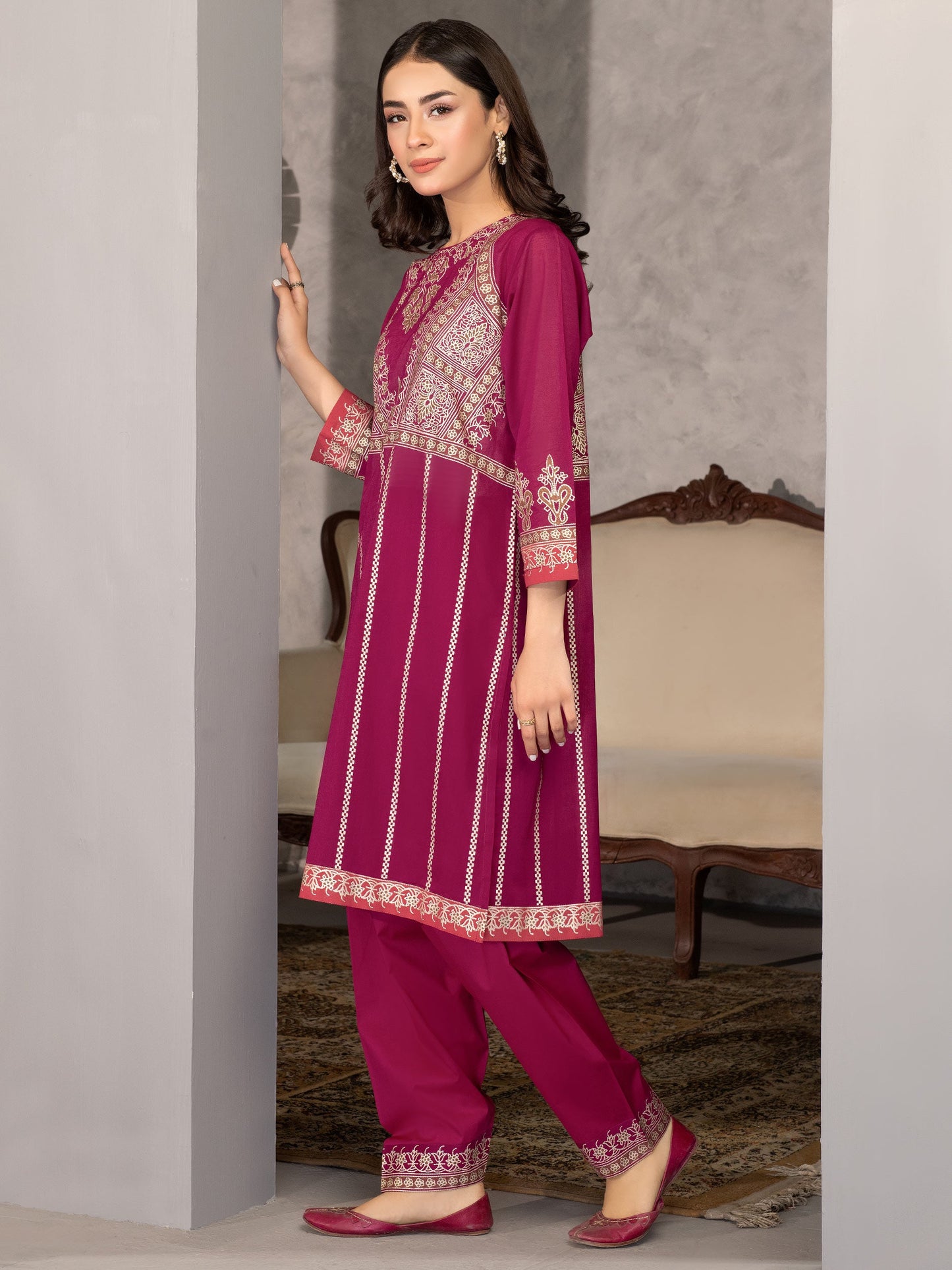 Pink 2 Piece Printed Lawn Suit By Limelight