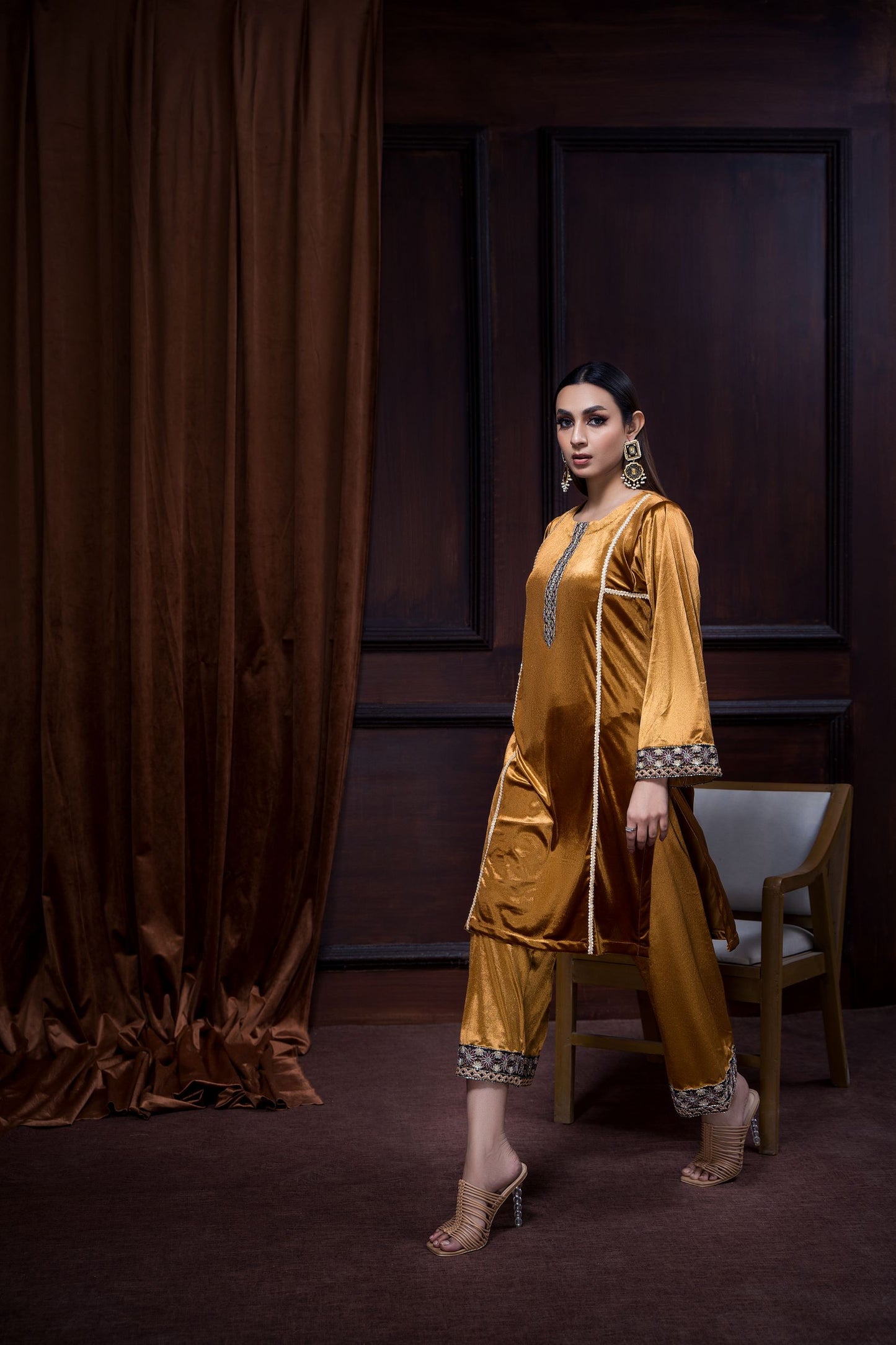 Mustard Luxury Velvet | 2 Piece Embroidered | Premium Quality