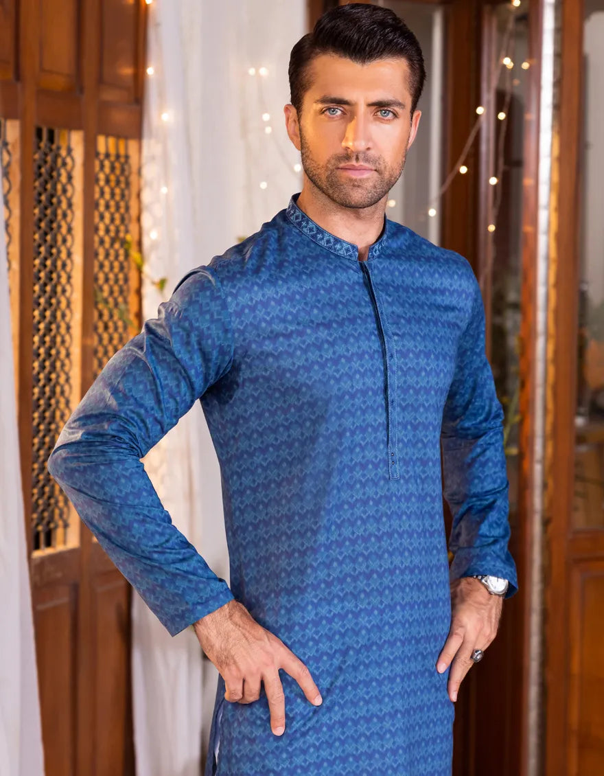 BLUE COTTON KURTA BY J.