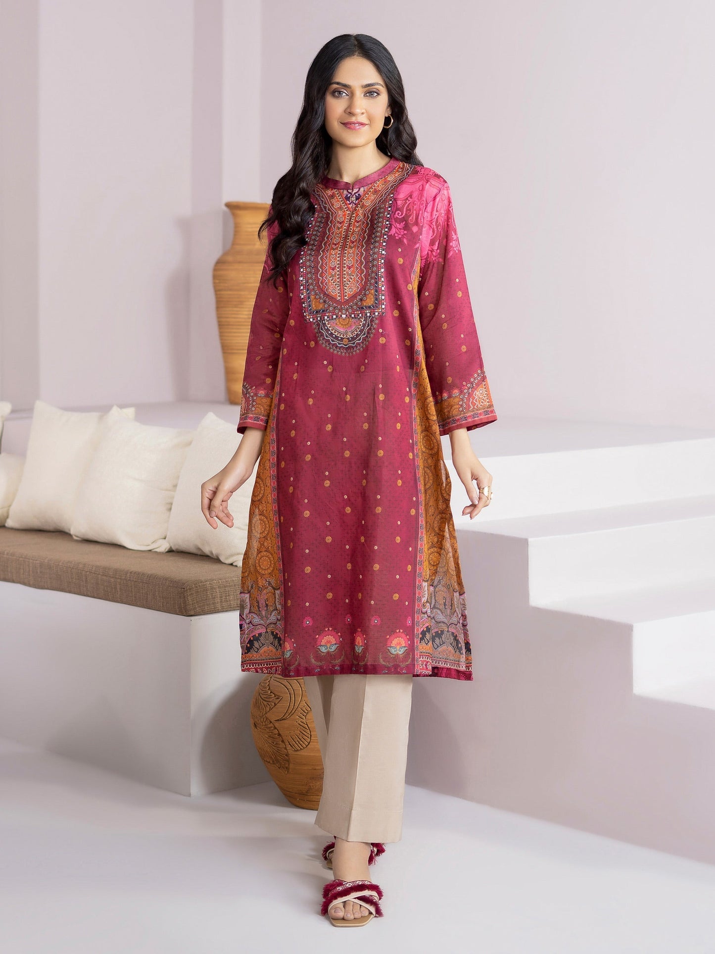 Maroon 2 Piece Printed Lawn Suit-Limelight