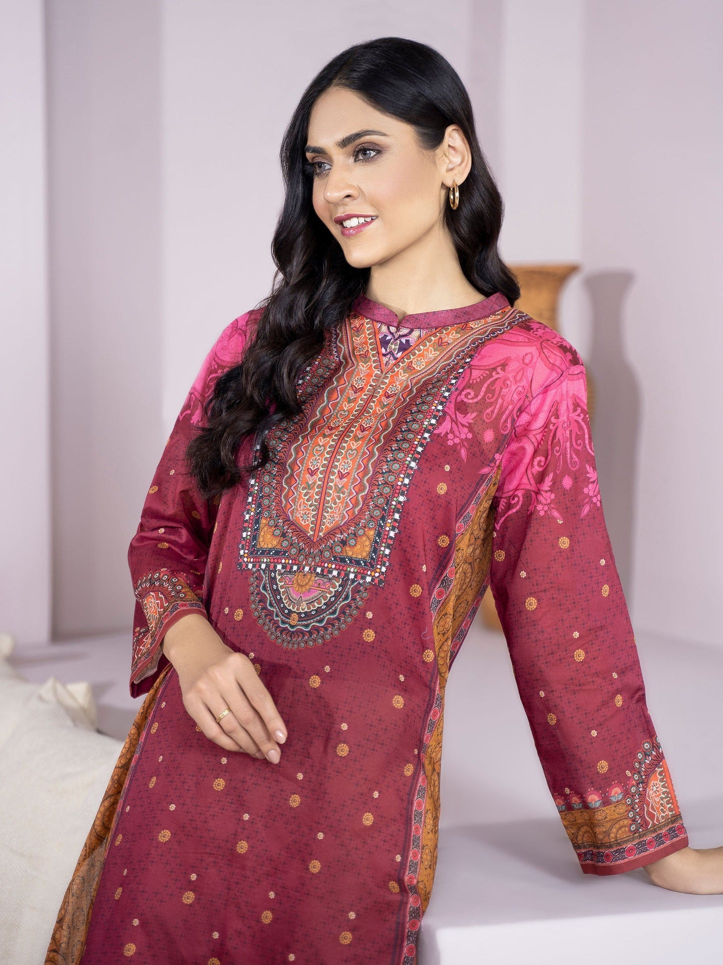 Maroon 2 Piece Printed Lawn Suit-Limelight