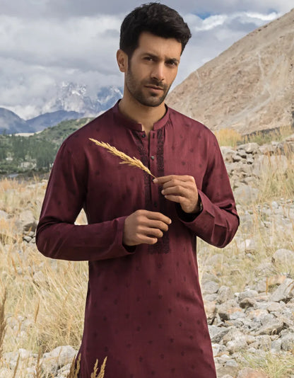 MENS DULL RED BUNNAT KURTA BY J.