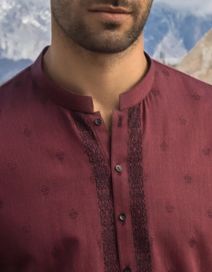 MENS DULL RED BUNNAT KURTA BY J.