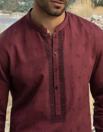 MENS DULL RED BUNNAT KURTA BY J.