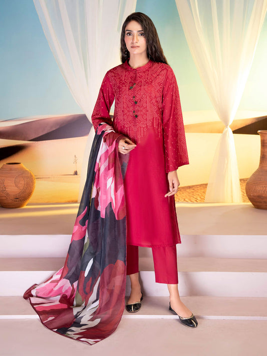 Maroon 3 Piece Printed Lawn Suit By Limelight