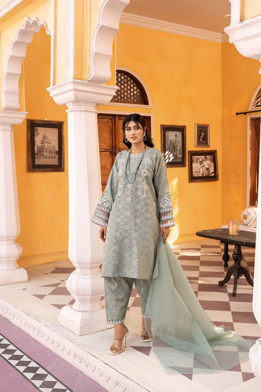 Grey 3 piece Jacquard dress