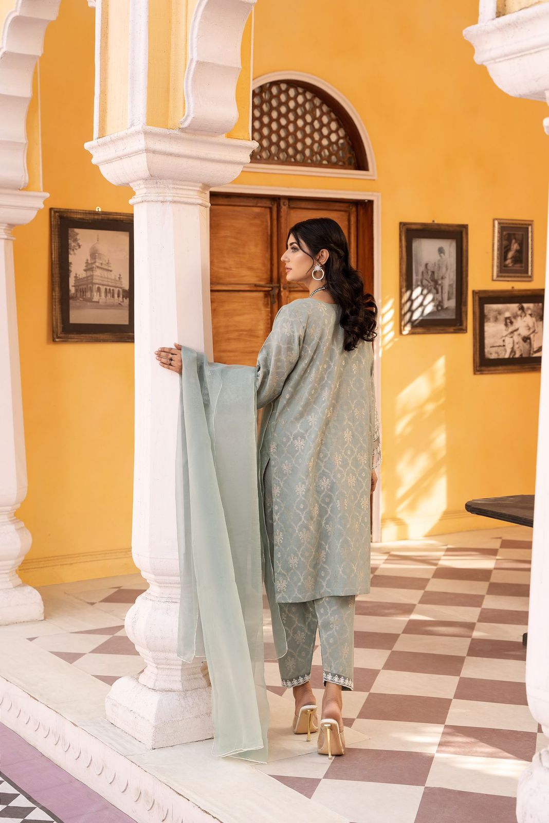 Grey 3 piece Jacquard dress