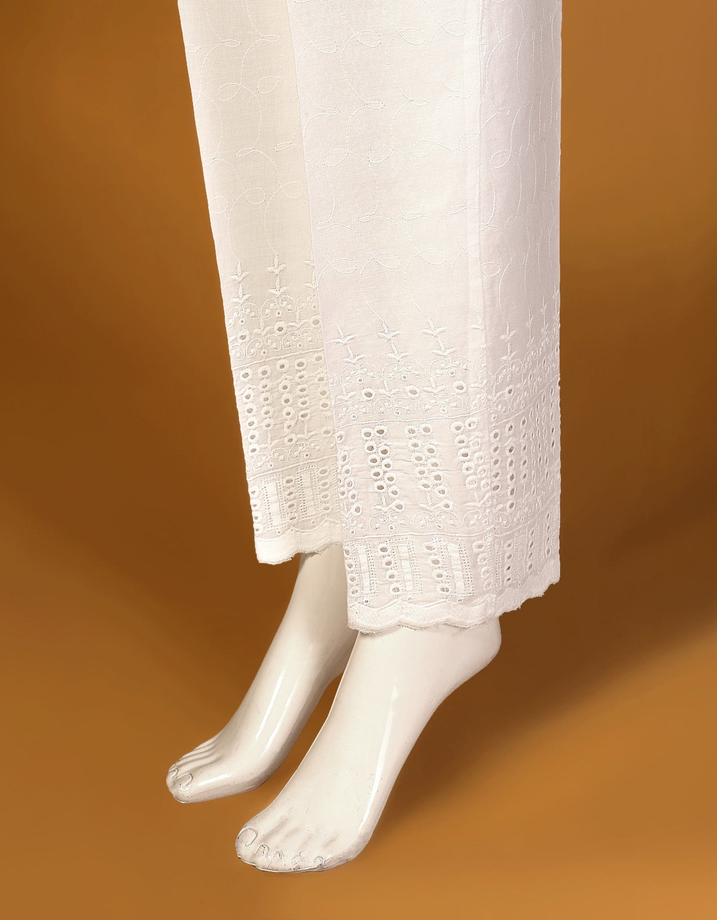 STRAIGHT WHITE  EMBROIDERED PANT