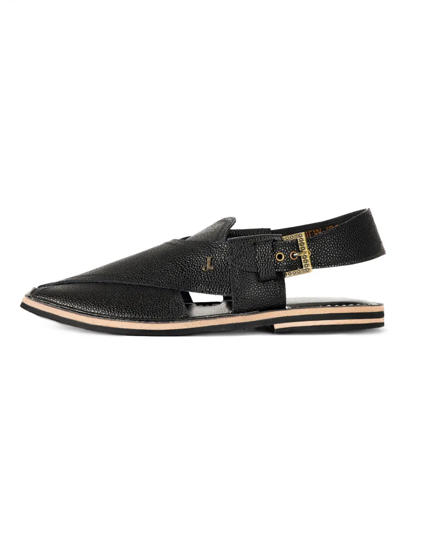 BLACK MEN PESHAWARI CHAPPAL BY J.