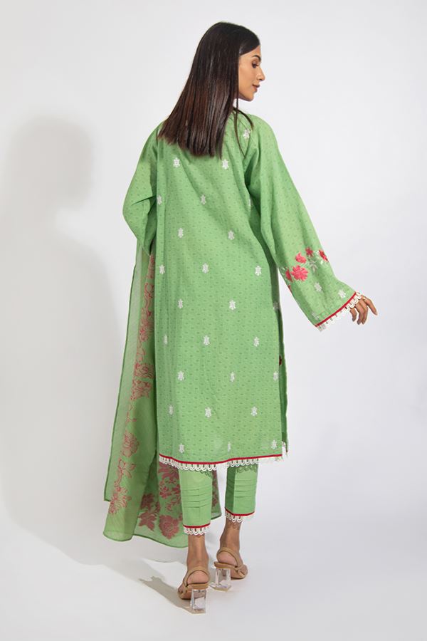 Mint Green Embroidered Shirt Shalwar Dupatta-Zellbury