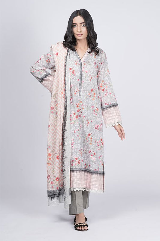Pearl Grey 3PCS Lawn Suit-Zellbury