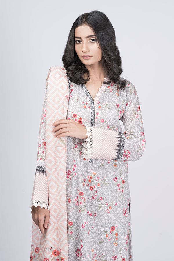Pearl Grey 3PCS Lawn Suit-Zellbury