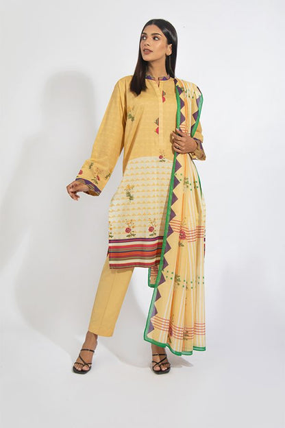 3PCS Shirt Shalwar Dupatta - Daisy Yellow - Lawn Suit Zellbury