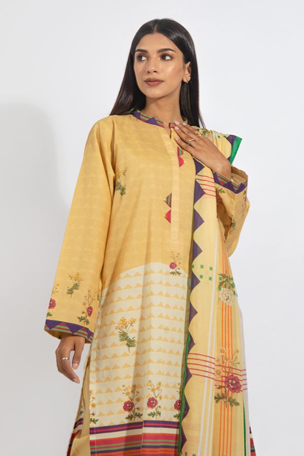 3PCS Shirt Shalwar Dupatta - Daisy Yellow - Lawn Suit Zellbury