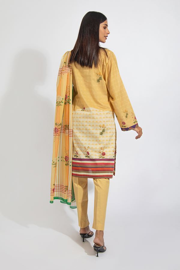 3PCS Shirt Shalwar Dupatta - Daisy Yellow - Lawn Suit Zellbury