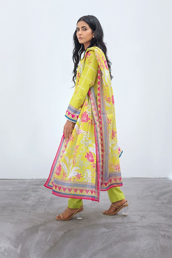 3PCS Shirt Shalwar Dupatta - Lime Green - Lawn Suit-Zellbury