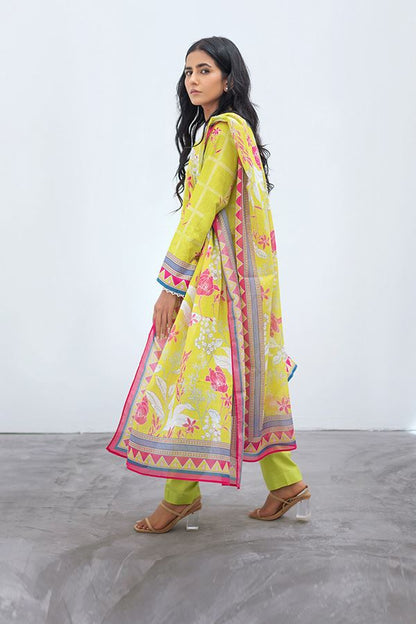 3PCS Shirt Shalwar Dupatta - Lime Green - Lawn Suit-Zellbury