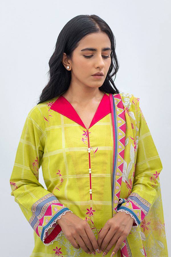 3PCS Shirt Shalwar Dupatta - Lime Green - Lawn Suit-Zellbury