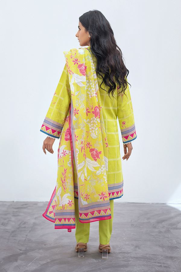 3PCS Shirt Shalwar Dupatta - Lime Green - Lawn Suit-Zellbury