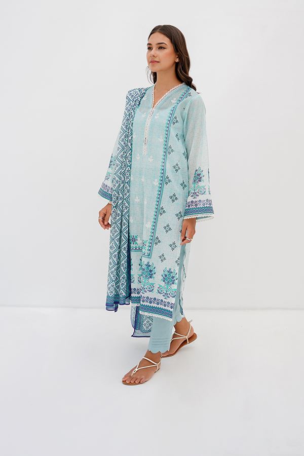 Embroidered 3pcs - Mist Blue - Lawn Suit-Zellbury