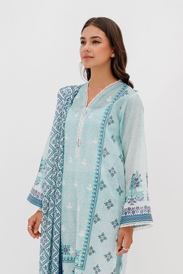 Embroidered 3pcs - Mist Blue - Lawn Suit-Zellbury